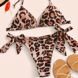 SheIn Leopard Triangle Top With Tie Side Bikini Set - Brand new, never worn! 🤎🖤 thumbnail 7