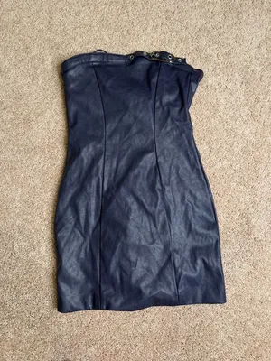 Edikted Navy Blue Faux Leather Mini Dress NWT‎ Size Medium thumbnail 2