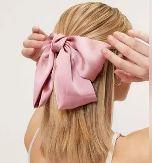 Women’s Dusty Pink Oversized Silky Soft Satin Elegant Hair Bow clip Coquette Y2K thumbnail 1