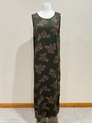 Erika Vintage 90s Two Piece Set Olive Green Floral Maxi Dress & Shacket Sz Small thumbnail 10