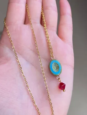 retro vintage chic whimsical style quality Czech glass bead simple necklace🩵 thumbnail 4