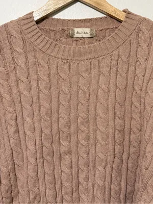 Altar’d State Cable-knit cropped crew-neck sweater size medium tan brown thumbnail 4