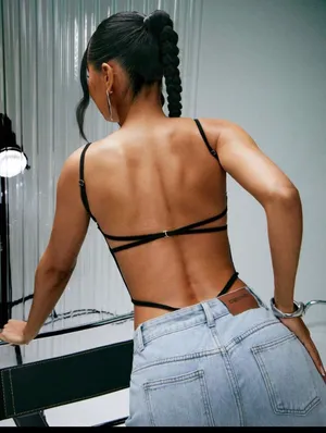 Black Open Back Bodysuit Shein thumbnail 2