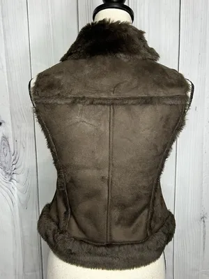 Bebe Faux Fur Suede Vest Womens Sz XS Brown Full Zip Vintage thumbnail 5