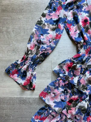 Misa Los Angeles Savanna Floral Asymmetrical Ruffle Layer Dress Size M Mock Neck thumbnail 9