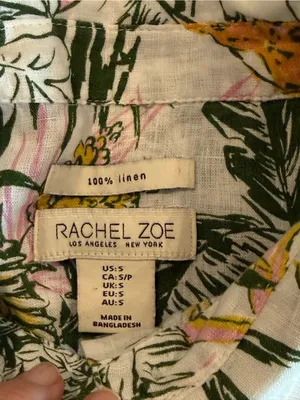 Rachel Zoe 100% Linen Tropical Jungle Animal Print Button Down Shirt S thumbnail 6