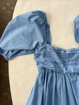 Abercrombie and Fitch Emerson Poplin Puff Sleeve Mini Dress in Powder Blue Small thumbnail 5