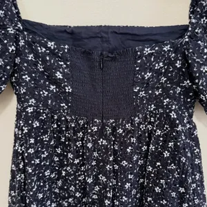 Anthropologie Maeve Navy Lillianne Floral Puff Sleeve‎ Eyelet Mini Dress Size 4 thumbnail 8