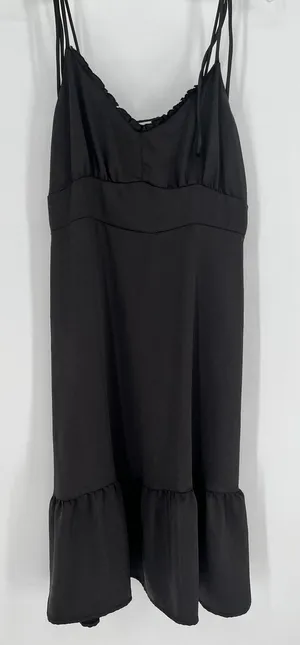 NINE WEST Ruffle Hem Dress Womens XXL Black Spaghetti Strap V-neck LBD Goth Chic thumbnail 1