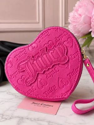 Juicy Couture Pink Embossed Heart Wallet Leather Wristlet Zip Around NWT thumbnail 4