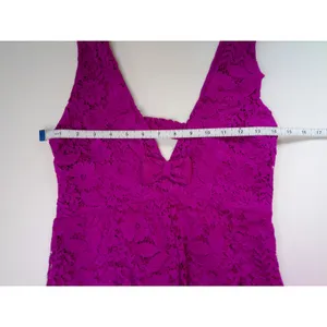 Zara Magenta Purple Floral Lace Bow V-Neck Mini Dress 3373/490/630 XS Coquette thumbnail 11