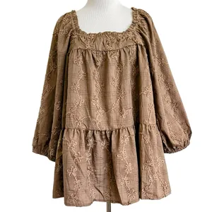 Hayden Women’s Brushed Floral Detailed Puff Sleeve Square Neck Top L thumbnail 6