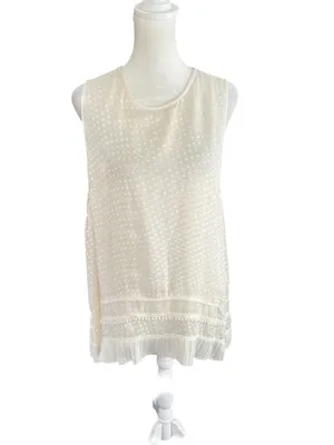 Proenza Schouler Silk Blend Ivory Textured Dot Fringe Sleeveless Blouse Size 10 thumbnail 2