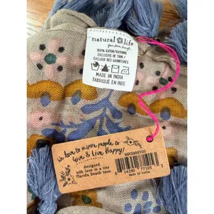 Natural Life Floral Tassel Scarf Boho Lightweight Rayon Wrap Tan Blue NEW thumbnail 4
