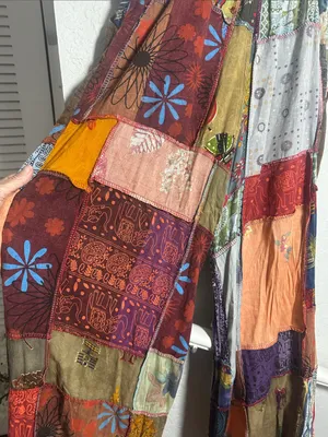 NEW Patchwork Jumpsuit Overalls Granola Girl Hippie Pockets Stretchy Straps Fall thumbnail 8