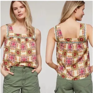 Anthropologie Let Me Be Abstract Ruffled Tank Top size 6 thumbnail 2