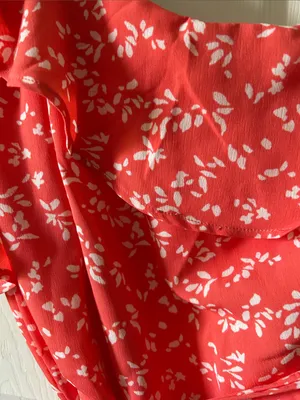Gilli Sunday Best Floral Ruffle One Shoulder Coral Belted Dress Sz Med Fairycore thumbnail 8