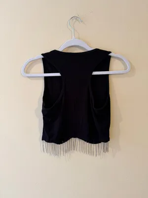 Black Chain Fringe Crop Tank Top thumbnail 4