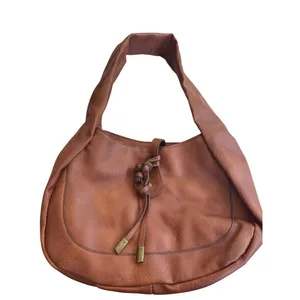 Brown Pebbled FAUX Leather Hobo Shoulder Bag With Dual Inside Pockets & Zipper thumbnail 1