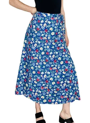 Vintage 90’s Euro Sport Blue Floral Midi Cottage Wrap Skirt thumbnail 1