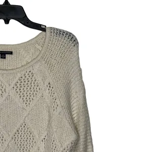 American Eagle Open Knit Sweater Size‎ Small Cream Cotton Wool Stretch Blend thumbnail 7