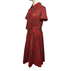 VTG 70s Red Paisley Dagger Collar Midi Dress with Matching Belt M Whimsygoth thumbnail 9