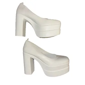 Women’s White Chunky Block High Heels Shoes Platform Shoes Pumps 8.5 thumbnail 2