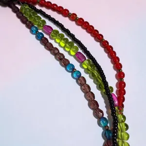 Chico's 4 Strand Colorful Beaded Choker Necklace Red Crystal Pendant thumbnail 3