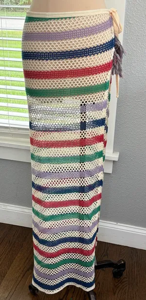 Pretty Little Thing Crochet Maxi Skirt with Multicolor Stripes Size XL Beach Cover Up thumbnail 1