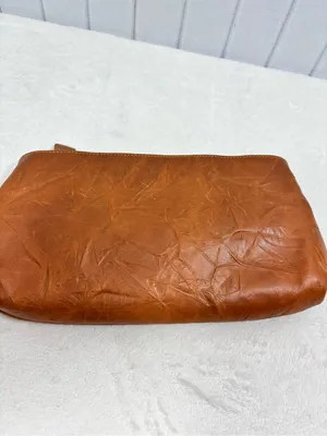 Elaine Turner Tan Brown Leather Clutch with Bamboo Accent thumbnail 7