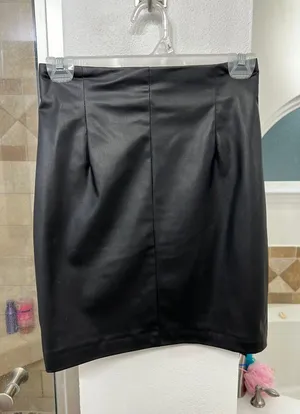 H&M Black Faux Leather Skirt thumbnail 1