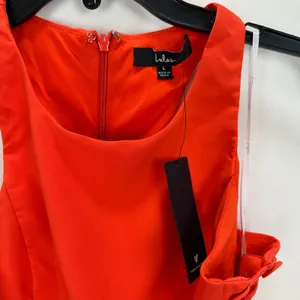 Lulus Masterfully Mod Bright Orange Side Button Midi Dress Cutout Large NWT thumbnail 8