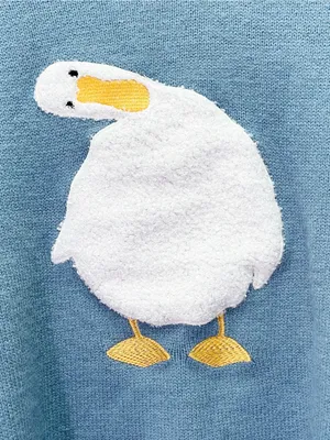 Aelfric Eden Duck Sweater XS Blue Chenille Applique Oversized Crewneck Pullover thumbnail 4