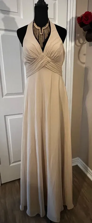 Formal beige evening bridesmaid dress thumbnail 1