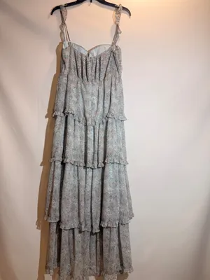 Anthropolgie ASTR The Label Blue Pink Floral Flutter Strap Ruffle Maxi Dress Med thumbnail 3