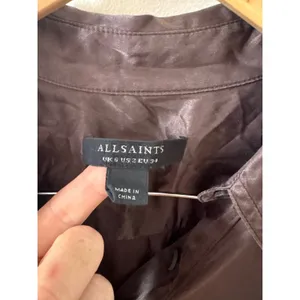 AllSaints Brown Silk Blend Button Down Blouse Smocked Cuff Top US 2 thumbnail 2
