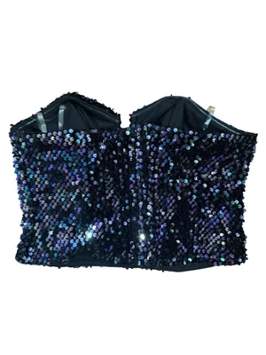 SO Clothing Velvet Black & Purple Sequin Strapless Bustier Top Disco Bling sz S thumbnail 3