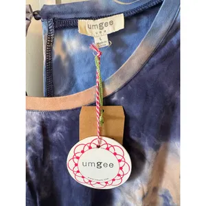 Umgee Blue Peach Tie Dye Romper Womens Large 3/4 Sleeve Keyhole Back NWT thumbnail 2
