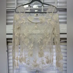 Everleigh Sheer Embroidered Snow Blossom Ivory Tunic Long Sleeve thumbnail 3