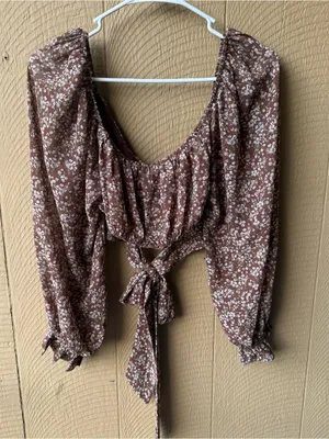 Altar'd State Brown Floral Tie-Back Puff Sleeve Top thumbnail 4
