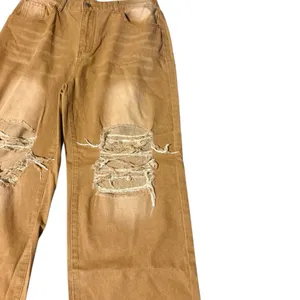 Brown Distressed Wide Leg Jeans XXL thumbnail 4