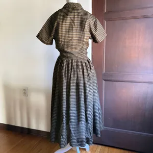 50s Vintage NEUSTETERS Brown and black gingham Shirtwaist dress Small thumbnail 2