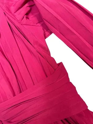NWT Anthropologie Aureta Pleated Long-Sleeve V-Neck Dress – Raspberry – Small thumbnail 4