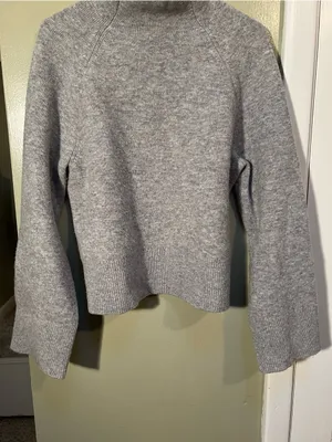 H&M Women's Sz Small Gray Melange Wool-Blend Mock-Turtleneck Sweater Wide Sleeve thumbnail 4