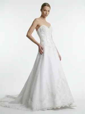 Wedding David's Beaded Bridal Dress White Gown Strapless A-Line 2 thumbnail 1