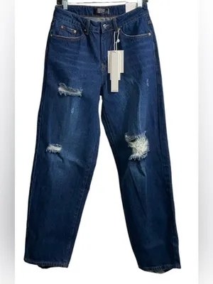NWT Monkey Ride Jeans Dad Fit Distressed High Rise Wide Straight Leg Size 5 thumbnail 3