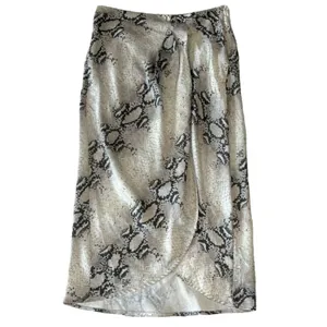 Snake Print Satin Wrap Midi Skirt Gray Silver Womens Small Indie Y2K thumbnail 2