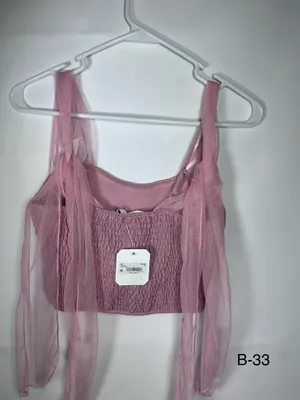 Altar’d State Size S Mauve Pink Tulle Bow Strap Smocked Crop Top Coquette thumbnail 2
