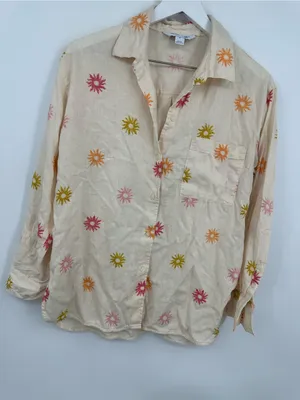 Old Navy The Boyfriend Shirt Sun Celestial Button Up Size Medium Linen Blend thumbnail 9