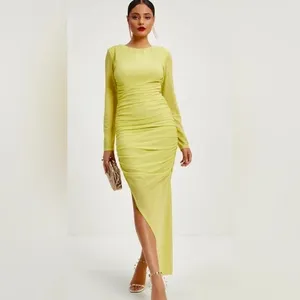 Vici Runched Lime Glitter Bodycon Maxi Long Sleeve Dress SMALL thumbnail 14